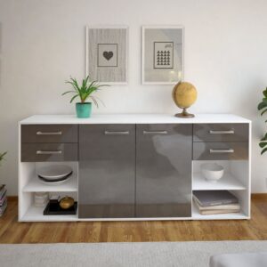 Sideboard - Franka - Design Hochglanz - Freistehend mit Griffe 180 cm Weiss - Front Schwarz  Bestellnummer:1020305636