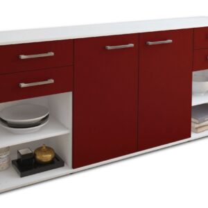 Sideboard - Franka - Design Farbakzent - Freistehend mit Griffe 180 cm Weiss - Front Rot  Bestellnummer:1020305644