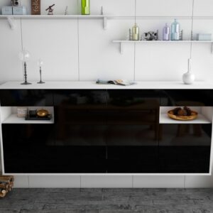 Sideboard - Franca - Design Hochglanz - Wandmontage mit Push to Open 180 cm Weiss - Front Grau  Bestellnummer:1020305656