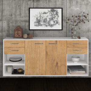 Sideboard - Franka - Design Holzdekor - Wandmontage mit Griffe 180 cm Weiss - Front Walnuss  Bestellnummer:1020305665