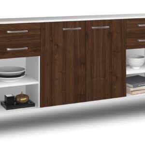 Sideboard - Franka - Design Holzdekor - Wandmontage mit Griffe 180 cm Weiss - Front Zeder  Bestellnummer:1020305667