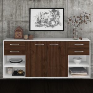 Sideboard - Franka - Design Holzdekor - Wandmontage mit Griffe 180 cm Weiss - Front Treibholz  Bestellnummer:1020305668