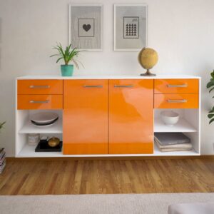 Sideboard - Franka - Design Hochglanz - Wandmontage mit Griffe 180 cm Weiss - Front Schwarz  Bestellnummer:1020305670