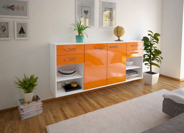 Sideboard - Franka - Design Hochglanz - Wandmontage mit Griffe 180 cm Weiss - Front Wei?  Bestellnummer:1020305671