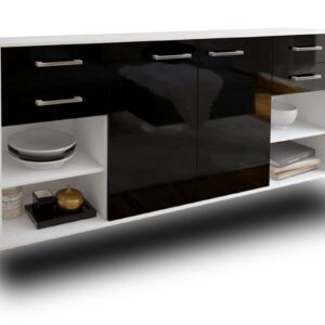 Sideboard - Franka - Design Hochglanz - Wandmontage mit Griffe 180 cm Weiss - Front Gr?n  Bestellnummer:1020305672