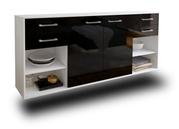 Sideboard - Franka - Design Hochglanz - Wandmontage mit Griffe 180 cm Weiss - Front Gr?n  Bestellnummer:1020305672