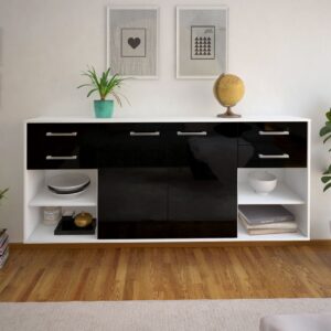 Sideboard - Franka - Design Hochglanz - Wandmontage mit Griffe 180 cm Weiss - Front Grau  Bestellnummer:1020305673