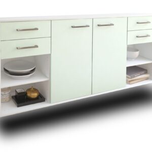 Sideboard - Franka - Design Farbakzent - Wandmontage mit Griffe 180 cm Weiss - Front Mint  Bestellnummer:1020305674