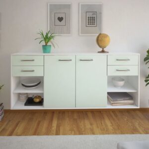 Sideboard - Franka - Design Farbakzent - Wandmontage mit Griffe 180 cm Weiss - Front Gelb  Bestellnummer:1020305675