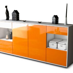 Sideboard - Gabriella - Design Hochglanz - Freistehend mit Push to Open 180 cm Weiss - Front Orange  Bestellnummer:1020305720