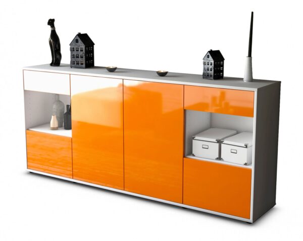 Sideboard - Gabriella - Design Hochglanz - Freistehend mit Push to Open 180 cm Weiss - Front Orange  Bestellnummer:1020305720