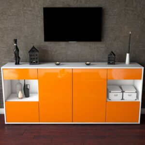 Sideboard - Gabriella - Design Hochglanz - Freistehend mit Push to Open 180 cm Weiss - Front Schwarz  Bestellnummer:1020305721