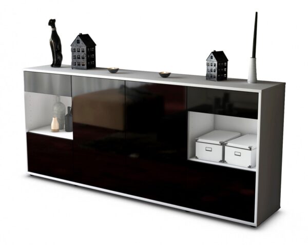 Sideboard - Gabriella - Design Hochglanz - Freistehend mit Push to Open 180 cm Weiss - Front Gr?n  Bestellnummer:1020305723