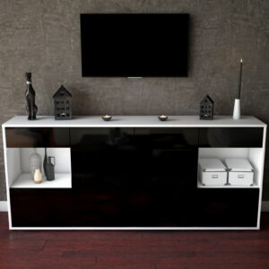 Sideboard - Gabriella - Design Hochglanz - Freistehend mit Push to Open 180 cm Weiss - Front Grau  Bestellnummer:1020305724