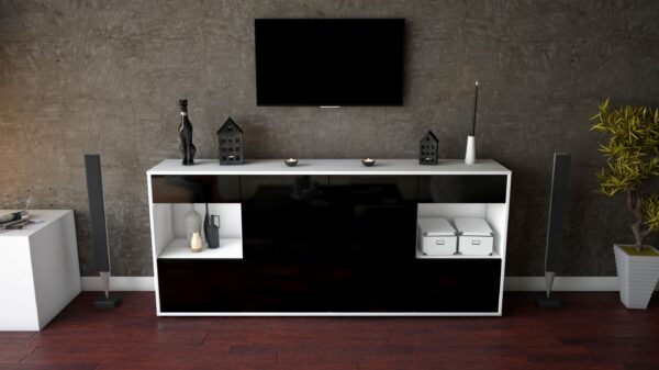 Sideboard - Gabriella - Design Hochglanz - Freistehend mit Push to Open 180 cm Weiss - Front Grau  Bestellnummer:1020305724