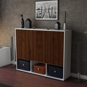 Highboard - Mea - Design Holzdekor - Freistehend mit Push to Open 136 cm Weiss - Front Pinie  Bestellnummer:1030202249