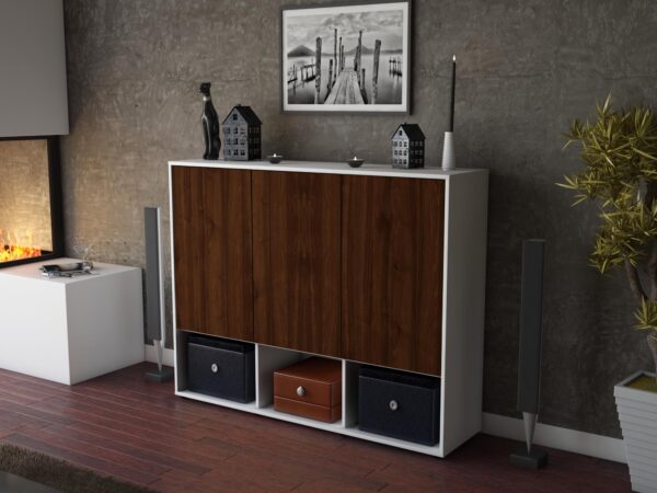 Highboard - Mea - Design Holzdekor - Freistehend mit Push to Open 136 cm Weiss - Front Pinie  Bestellnummer:1030202249