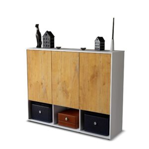 Highboard - Mea - Design Holzdekor - Freistehend mit Push to Open 136 cm Weiss - Front Zeder  Bestellnummer:1030202250