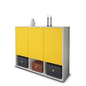 Highboard - Mea - Design Farbakzent - Freistehend mit Push to Open 136 cm Weiss - Front Gelb  Bestellnummer:1030202258