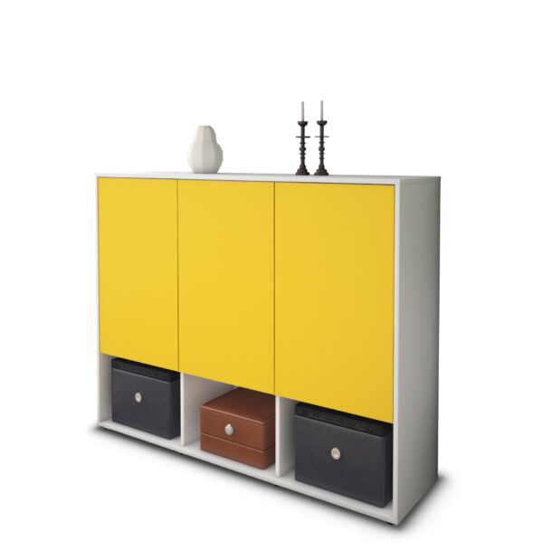 Highboard - Mea - Design Farbakzent - Freistehend mit Push to Open 136 cm Weiss - Front Gelb  Bestellnummer:1030202258