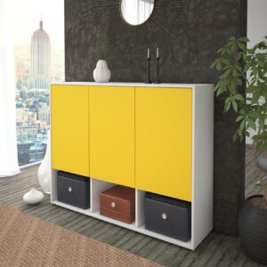 Highboard - Mea - Design Farbakzent - Freistehend mit Push to Open 136 cm Weiss - Front Lila  Bestellnummer:1030202259