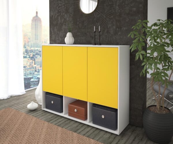 Highboard - Mea - Design Farbakzent - Freistehend mit Push to Open 136 cm Weiss - Front Lila  Bestellnummer:1030202259