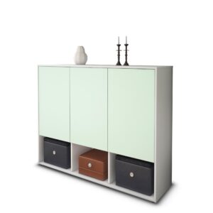 Highboard - Mea - Design Farbakzent - Freistehend mit Push to Open 136 cm Weiss - Front T?rkis  Bestellnummer:1030202260