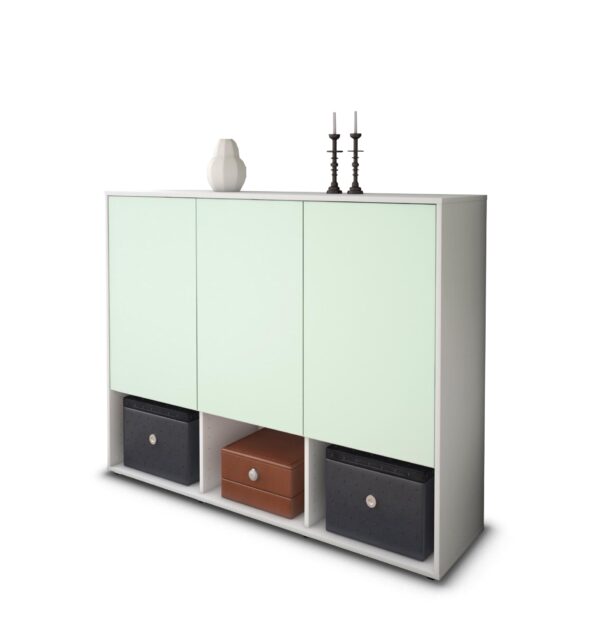 Highboard - Mea - Design Farbakzent - Freistehend mit Push to Open 136 cm Weiss - Front T?rkis  Bestellnummer:1030202260