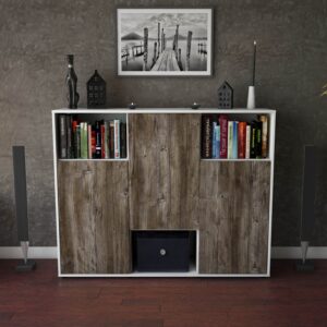 Highboard - Momo - Design Holzdekor - Freistehend mit Push to Open 136 cm Weiss - Front Walnuss  Bestellnummer:1030203574