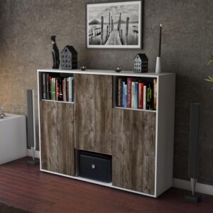 Highboard - Momo - Design Holzdekor - Freistehend mit Push to Open 136 cm Weiss - Front Pinie  Bestellnummer:1030203575