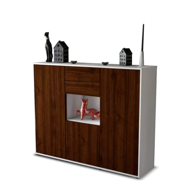 Highboard - Penelope - Design Holzdekor - Freistehend mit Push to Open 136 cm Weiss - Front Zeder  Bestellnummer:1030207452