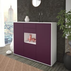 Highboard - Penelope - Design Farbakzent - Freistehend mit Push to Open 136 cm Weiss - Front Mint  Bestellnummer:1030207459