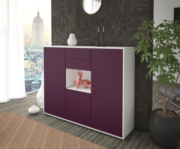 Highboard - Penelope - Design Farbakzent - Freistehend mit Push to Open 136 cm Weiss - Front Mint  Bestellnummer:1030207459