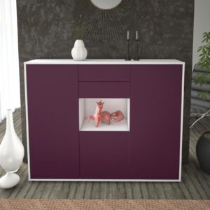 Highboard - Penelope - Design Farbakzent - Freistehend mit Push to Open 136 cm Weiss - Front Gelb  Bestellnummer:1030207460