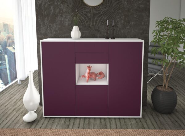 Highboard - Penelope - Design Farbakzent - Freistehend mit Push to Open 136 cm Weiss - Front Gelb  Bestellnummer:1030207460