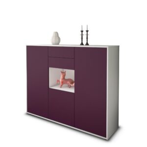 Highboard - Penelope - Design Farbakzent - Freistehend mit Push to Open 136 cm Weiss - Front Lila  Bestellnummer:1030207461