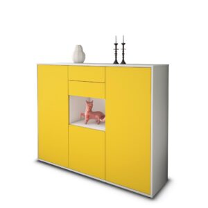 Highboard - Penelope - Design Farbakzent - Freistehend mit Push to Open 136 cm Weiss - Front T?rkis  Bestellnummer:1030207462