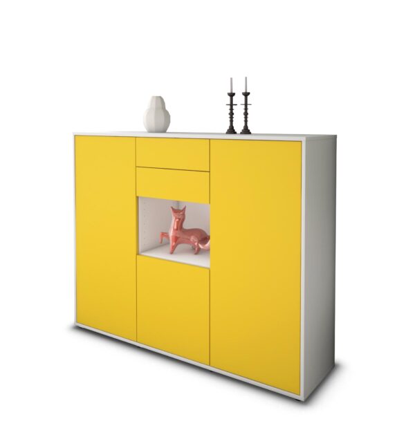 Highboard - Penelope - Design Farbakzent - Freistehend mit Push to Open 136 cm Weiss - Front T?rkis  Bestellnummer:1030207462