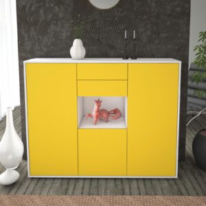 Highboard - Penelope - Design Farbakzent - Freistehend mit Push to Open 136 cm Weiss - Front Rot  Bestellnummer:1030207463