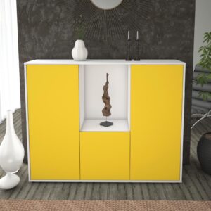 Highboard - Pia - Design Farbakzent - Freistehend mit Push to Open 136 cm Weiss - Front Mint  Bestellnummer:1030207663