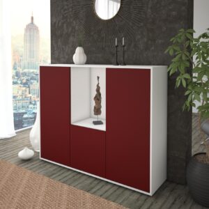 Highboard - Pia - Design Farbakzent - Freistehend mit Push to Open 136 cm Weiss - Front Lila  Bestellnummer:1030207665