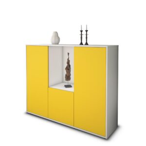 Highboard - Pia - Design Farbakzent - Freistehend mit Push to Open 136 cm Weiss - Front T?rkis  Bestellnummer:1030207666