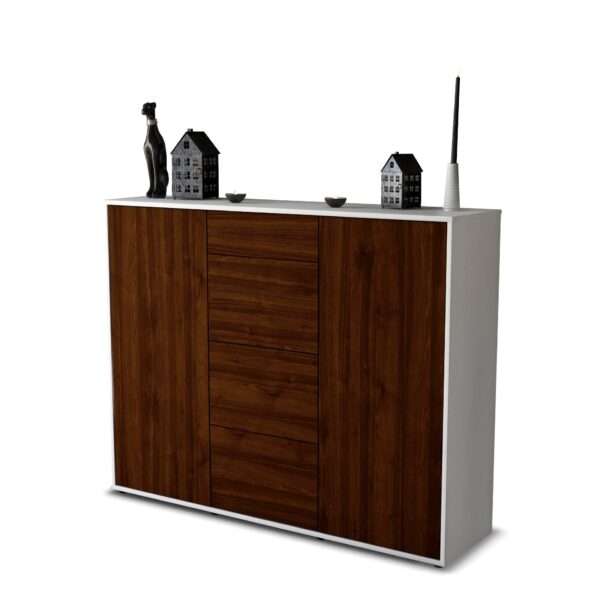 Highboard - Prospera - Design Holzdekor - Freistehend mit Push to Open 136 cm Weiss - Front Eiche  Bestellnummer:1030208061