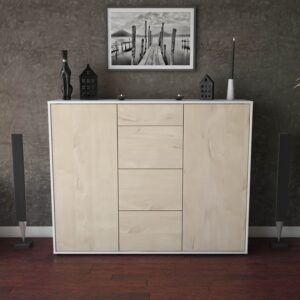 Highboard - Prospera - Design Holzdekor - Freistehend mit Push to Open 136 cm Weiss - Front Walnuss  Bestellnummer:1030208062