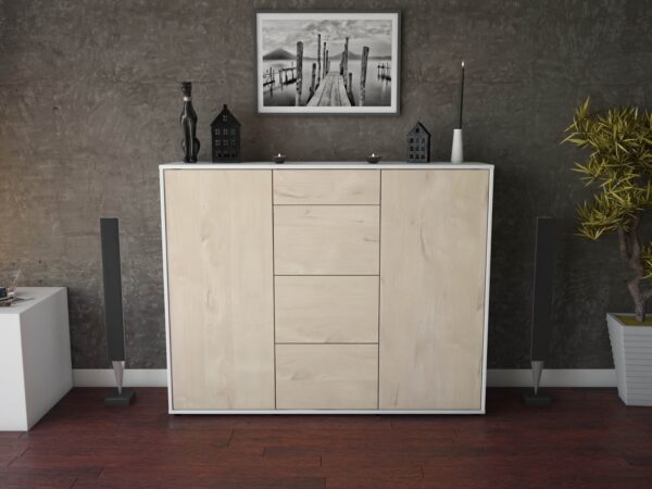 Highboard - Prospera - Design Holzdekor - Freistehend mit Push to Open 136 cm Weiss - Front Walnuss  Bestellnummer:1030208062