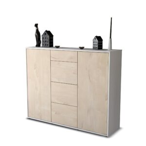 Highboard - Prospera - Design Holzdekor - Freistehend mit Push to Open 136 cm Weiss - Front Zeder  Bestellnummer:1030208064