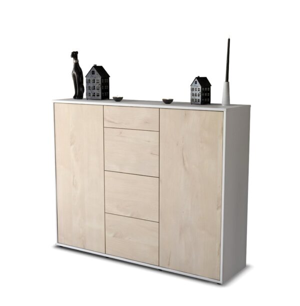 Highboard - Prospera - Design Holzdekor - Freistehend mit Push to Open 136 cm Weiss - Front Zeder  Bestellnummer:1030208064