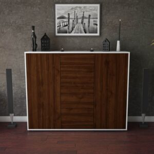 Highboard - Prospera - Design Holzdekor - Freistehend mit Push to Open 136 cm Weiss - Front Treibholz  Bestellnummer:1030208065