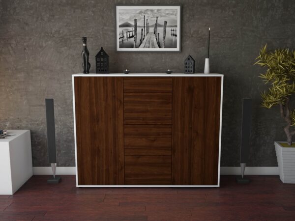 Highboard - Prospera - Design Holzdekor - Freistehend mit Push to Open 136 cm Weiss - Front Treibholz  Bestellnummer:1030208065