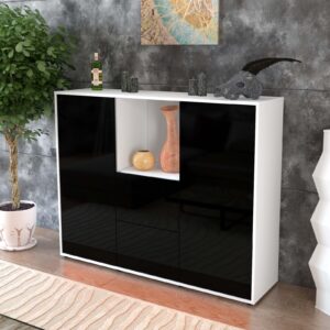 Highboard - Rabea - Design Hochglanz - Freistehend mit Push to Open 136 cm Weiss - Front Wei?  Bestellnummer:1030208374